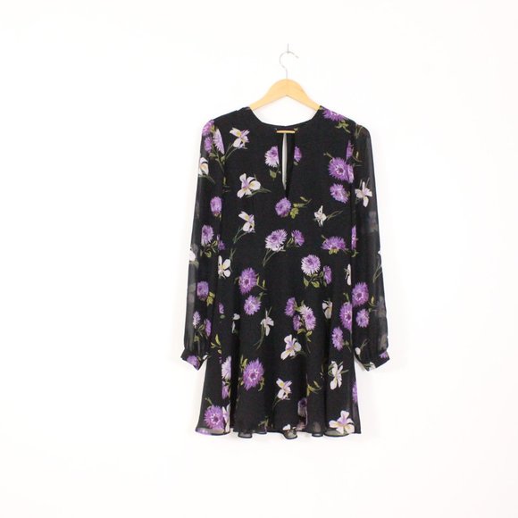 *Forever 21 Black & Purple Floral Print Regular Fit A Line Dress - Picture 6 of 10